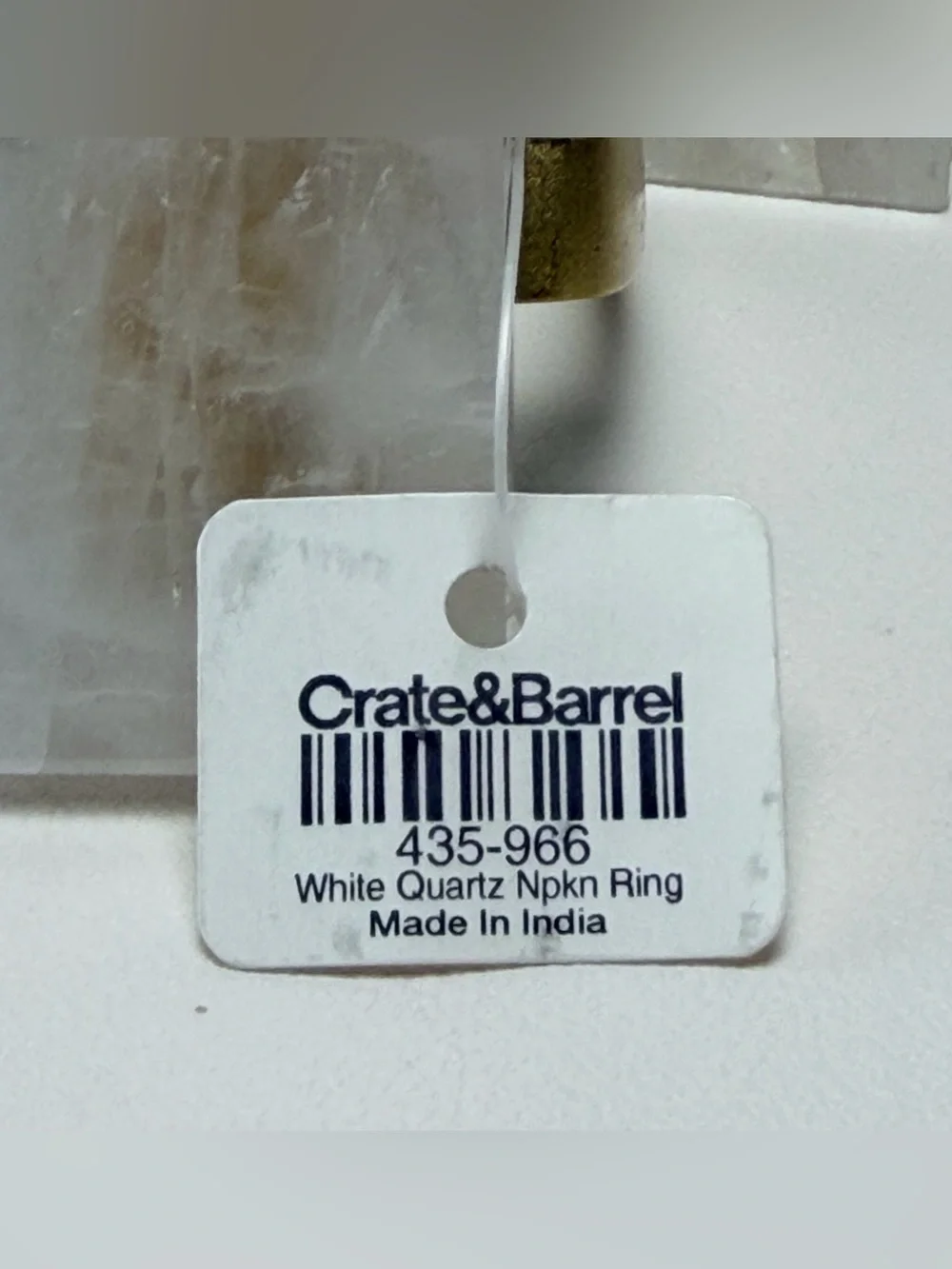 Crate & Barrel White Quartz Marble Gold Napkin Ring s 7pcs set Table Setting